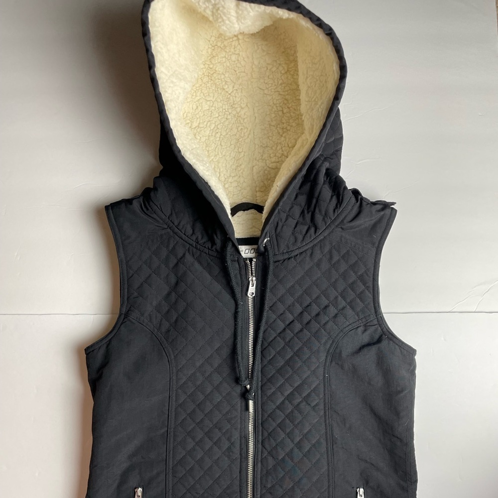 Lorna Jane Black Quilted Cotton Fleece Lined Hooded Vest Medium
